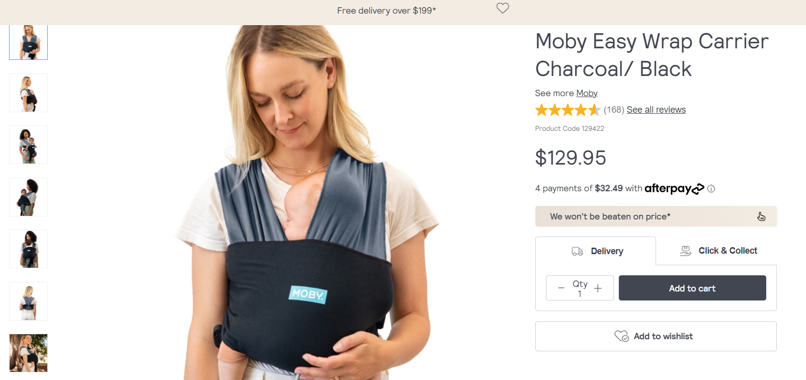 Moby Easy Wrap Carrier Charcoal/ Black