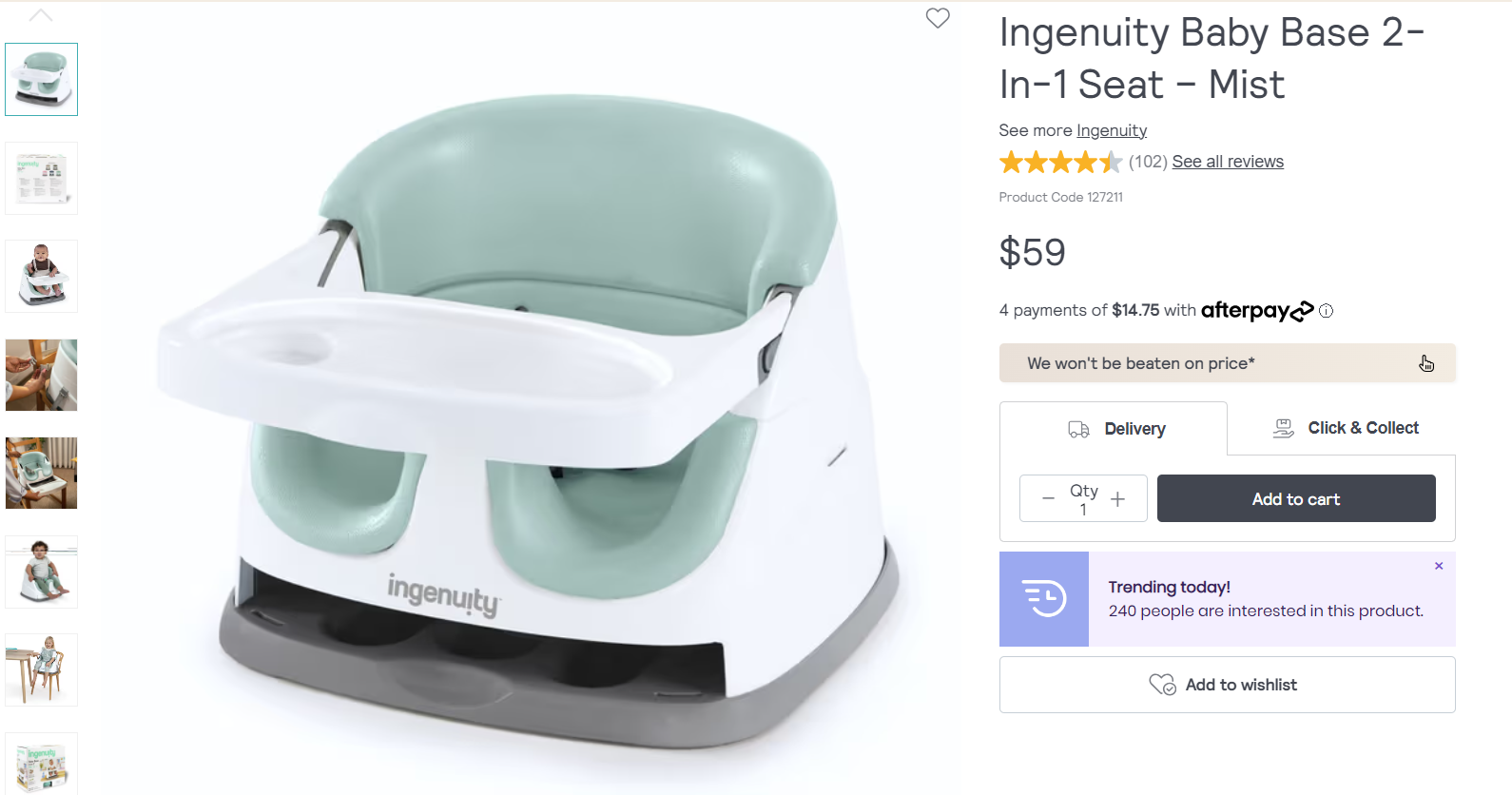 Ingenuity Baby Base 2-In-1 Seat – Mist