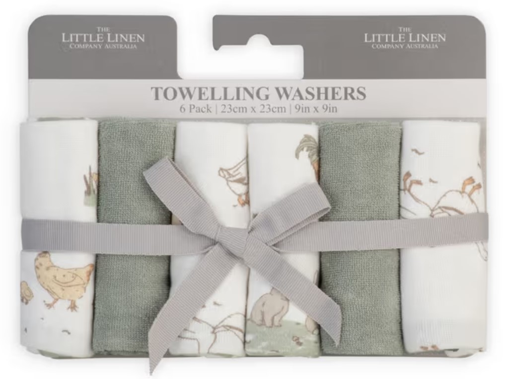 The Little Linen Co. Towelling Wash Cloth Farmyard Lamb 6 Pack