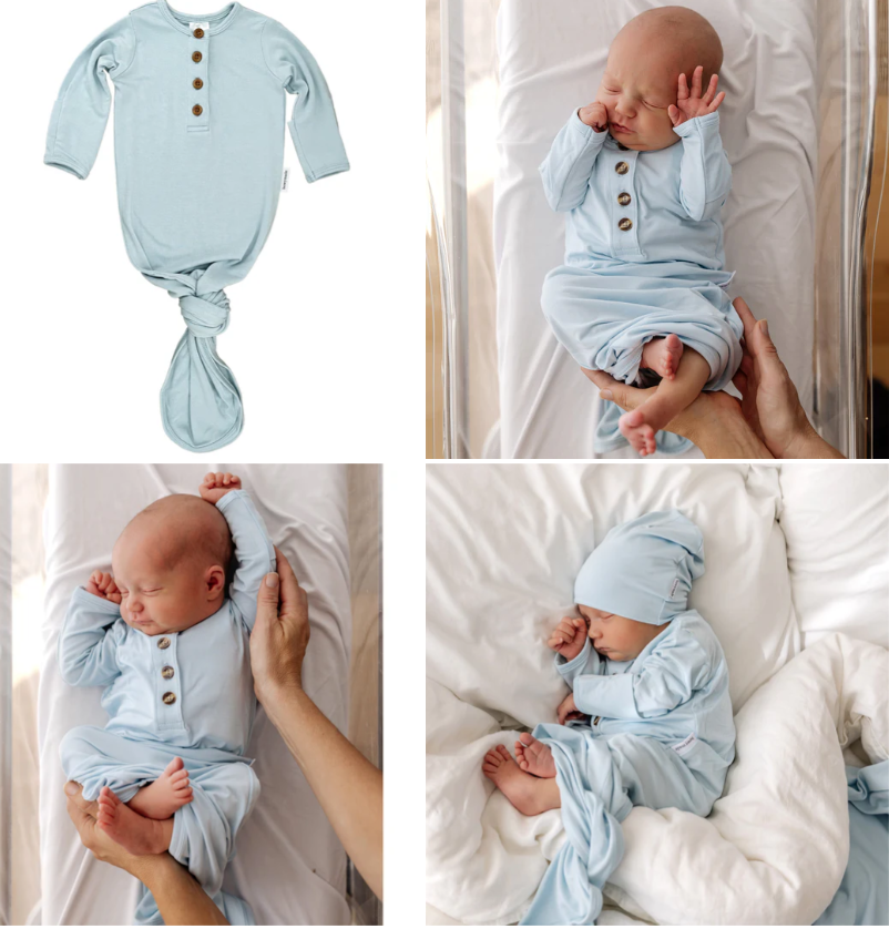 Baby Knotted Gown - Sky