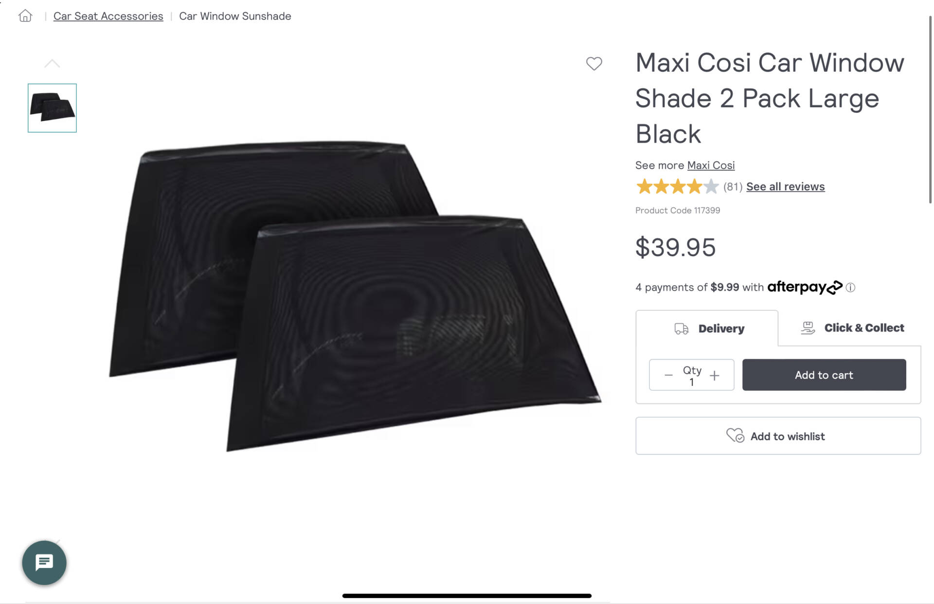 Maxi Cosi Car Window Shade 2 Pack Large Black