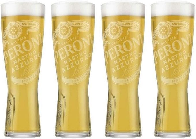 4 x Peroni Pint Glass Signature Design Embossed Nucleated and Toughened, 10 ounces