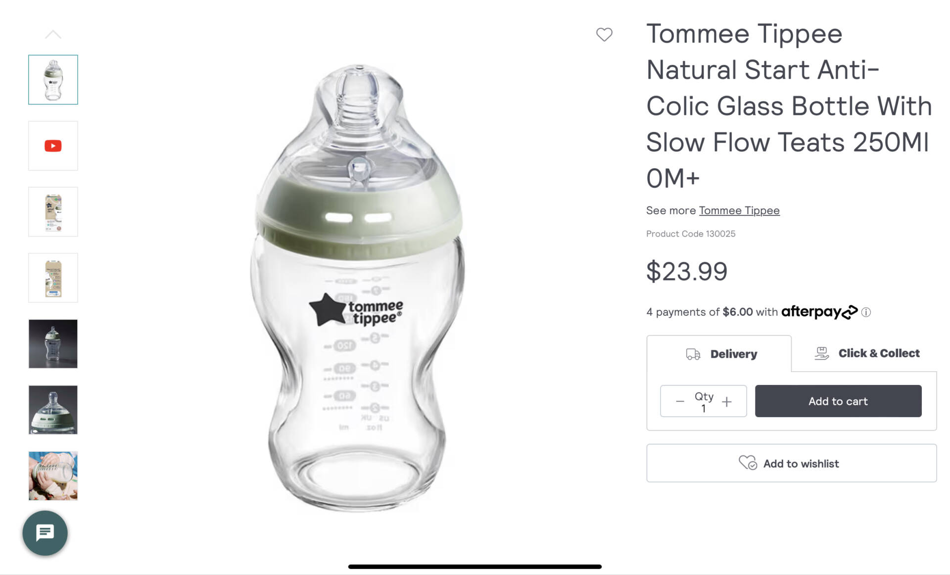 Tommee Tippee Natural Start Anti-Colic Glass Bottle With Slow Flow Teats 250Ml 0M+