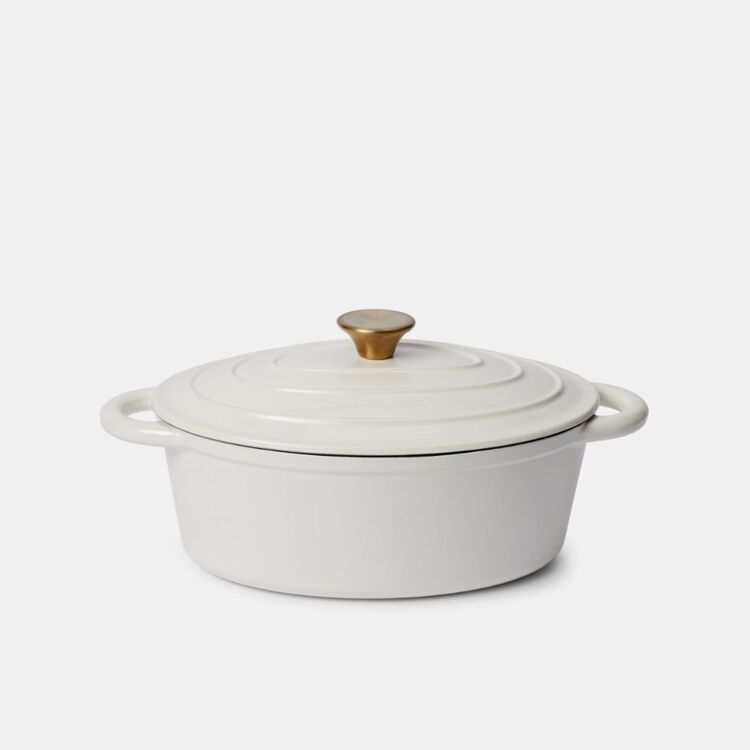 Smith + Nobel Luxe 3L Oval Cast Iron Casserole Pot Almond