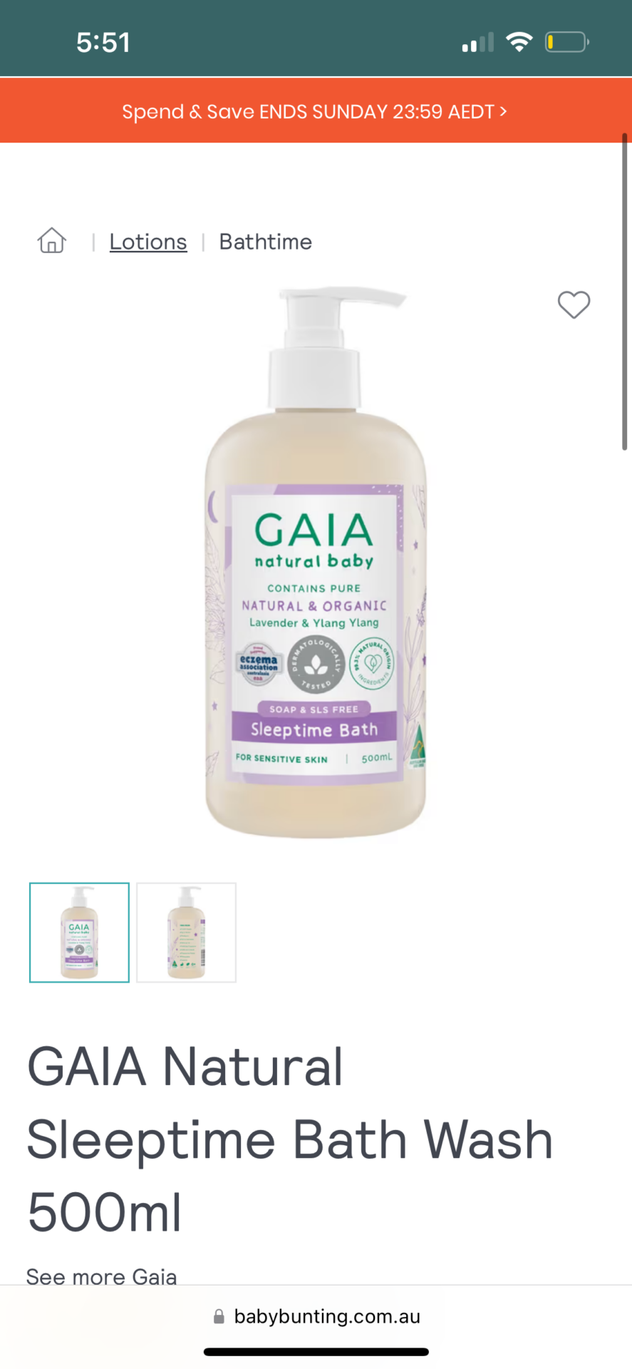 GAIA Natural Sleeptime Bath Wash 500ml