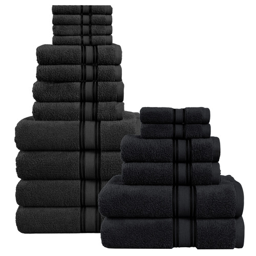 18 Piece Cotton Bathroom Towel Set- Black