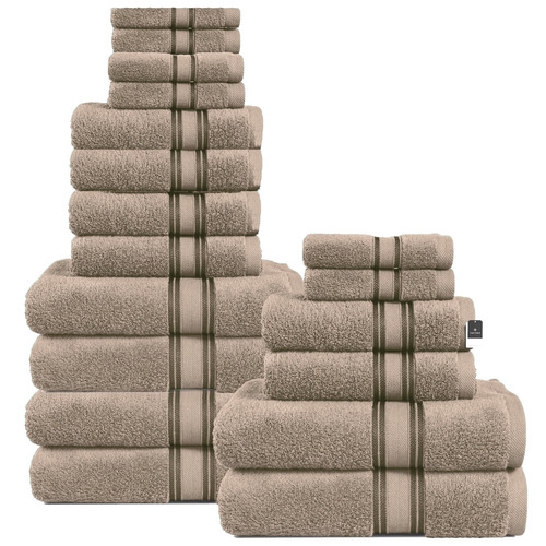 18 Piece Cotton Bathroom Towel Set- Taupe