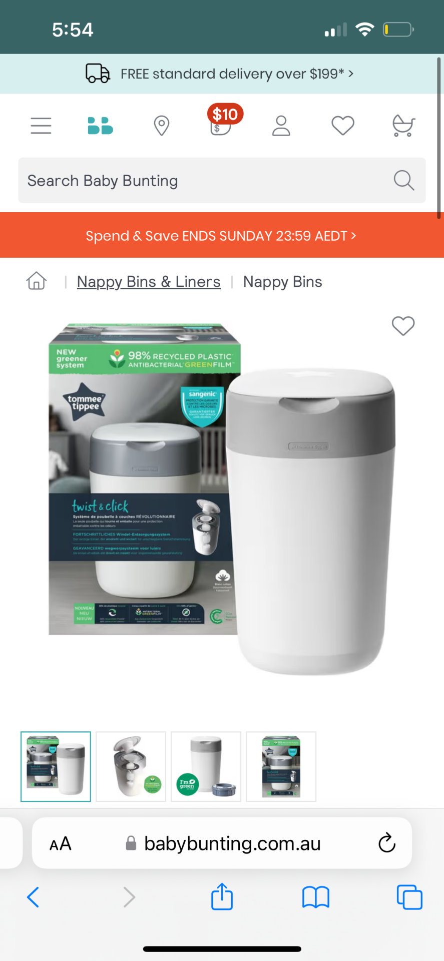 Tommee Tippee Twist & Click Nappy Disposal Unit - Cotton White