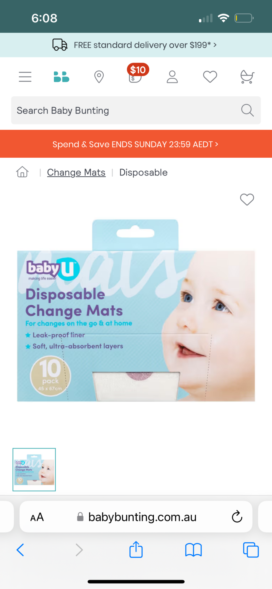 Baby U Disposable Change Mats 10 Pack