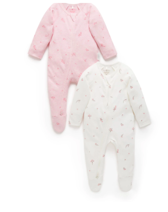 Pale Pink Blossom 2 Pack Zip Growsuit