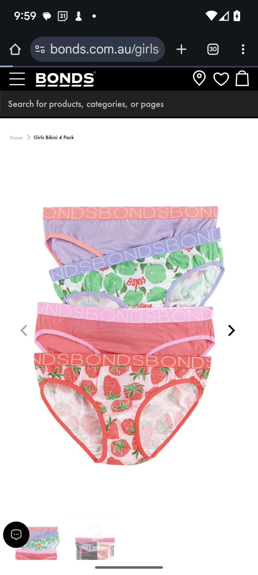 Bonds girls undies size 3