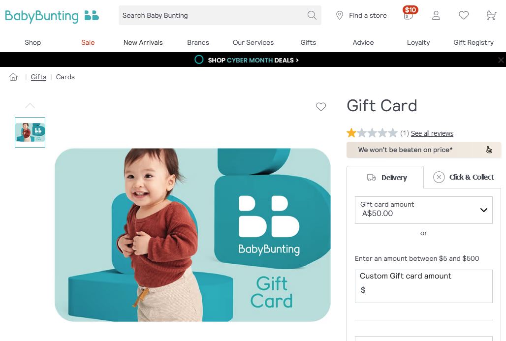 Baby Bunting Gift Card