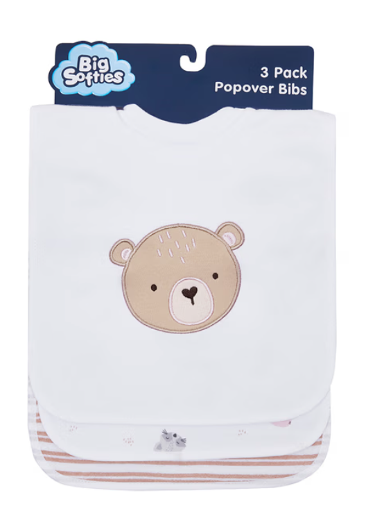 Big Softies 3 Pack Popover Bibs-Bear