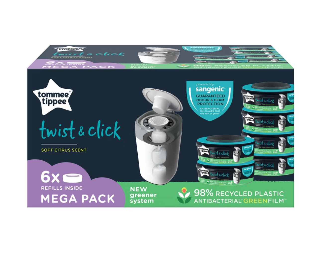 Tommee Tippee Twist & Click Nappy Disposal Unit Refill Cassette 6 Pack