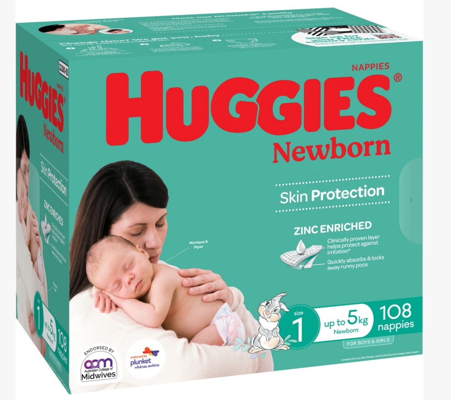 Huggies Newborn Nappies Size 1 (up to 5kg) 108 Pack