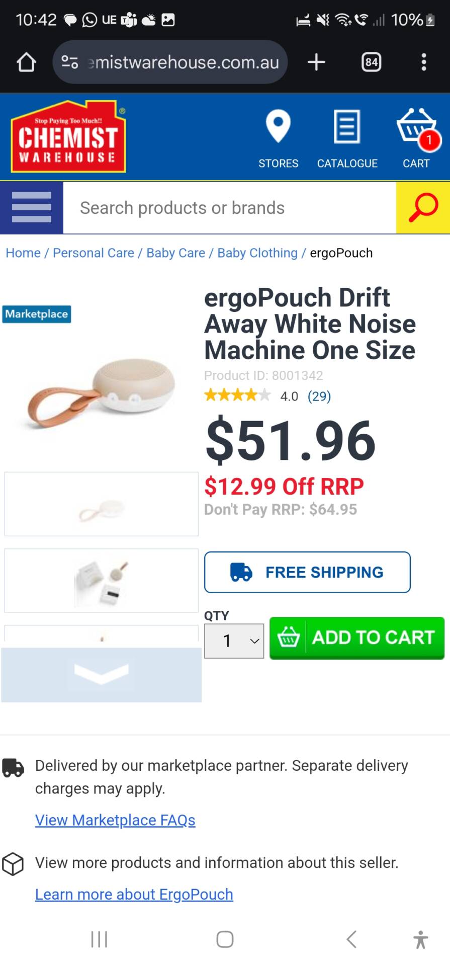 ergoPouch Drift Away White Noise Machine One Size