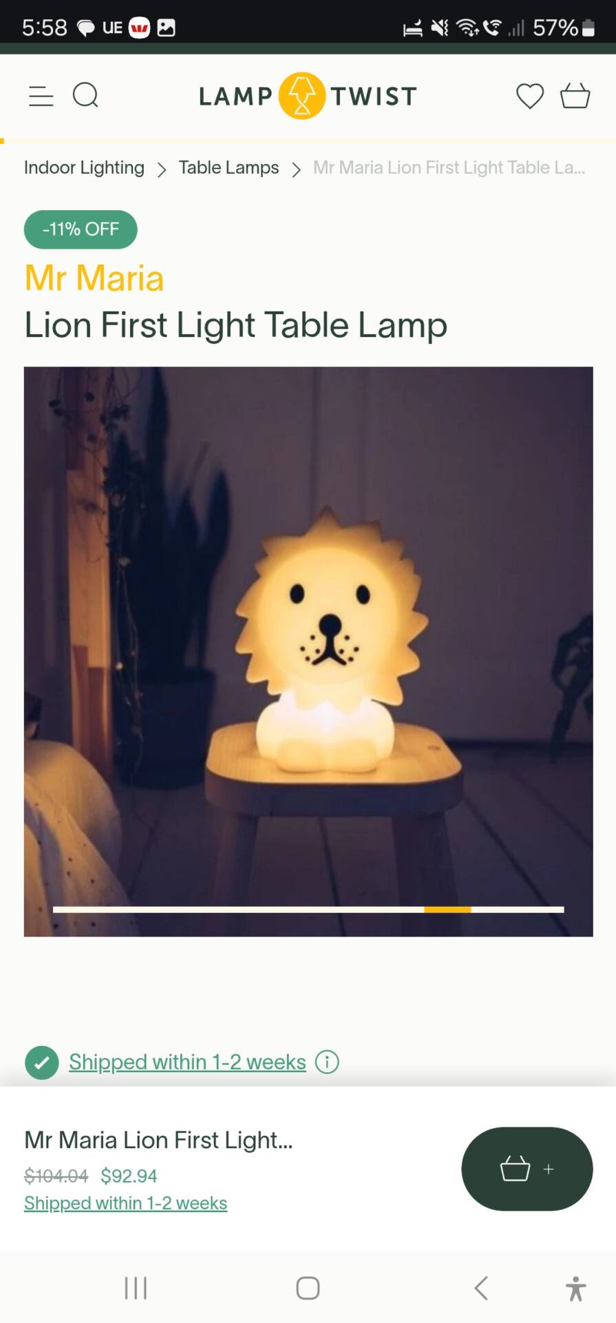 Mr Maria Lion First Light Lamp