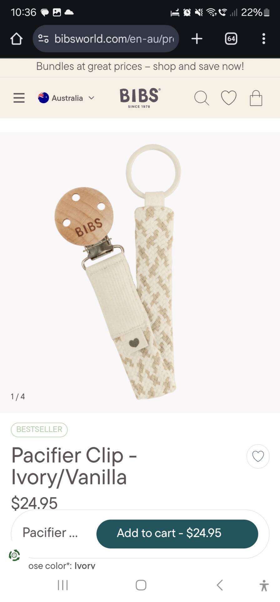 BIBS Pacifier Clip - Ivory/Vanilla