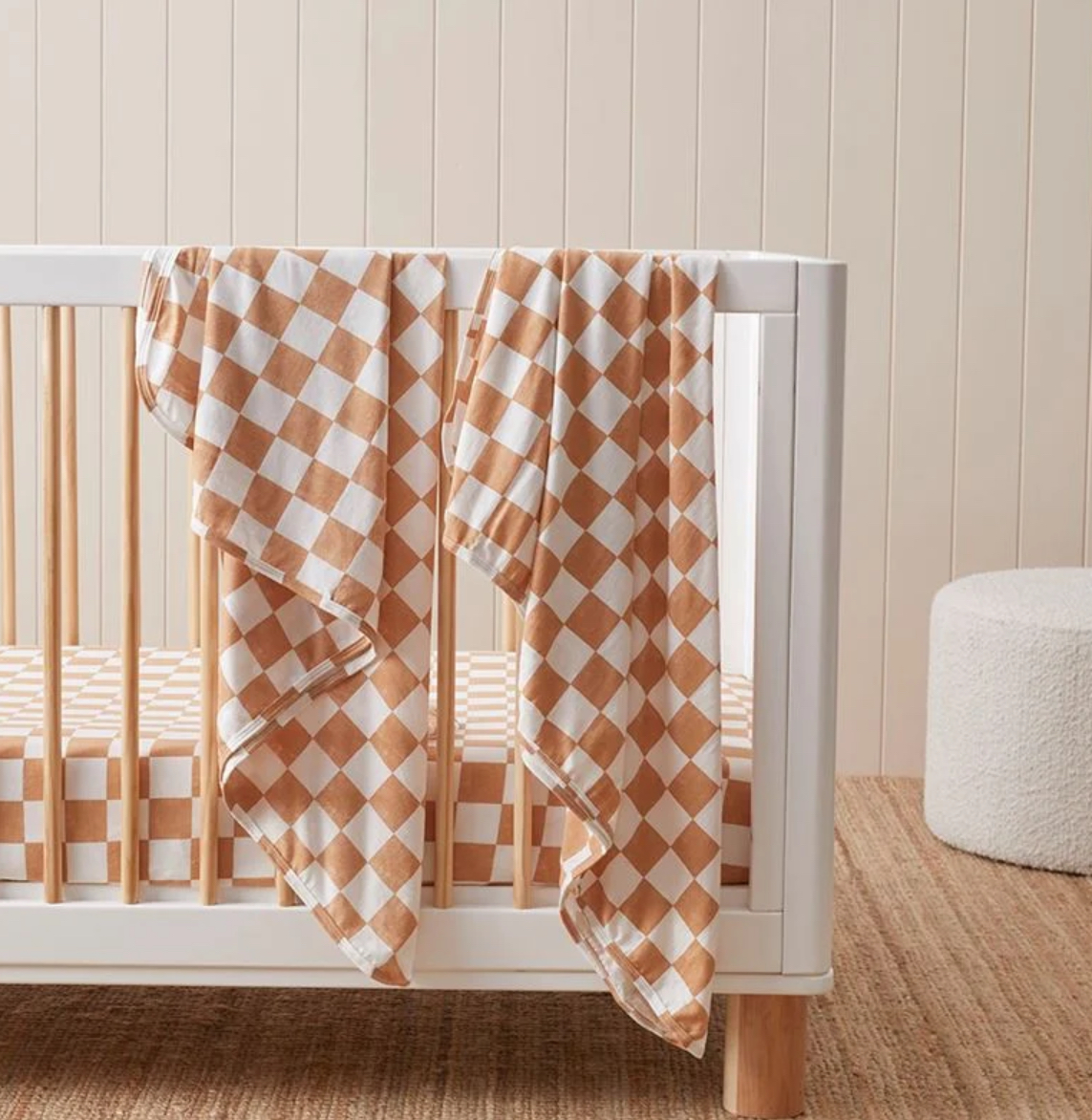 Adairs - Caramel Gigi Grid Jersey Swaddles 2pk