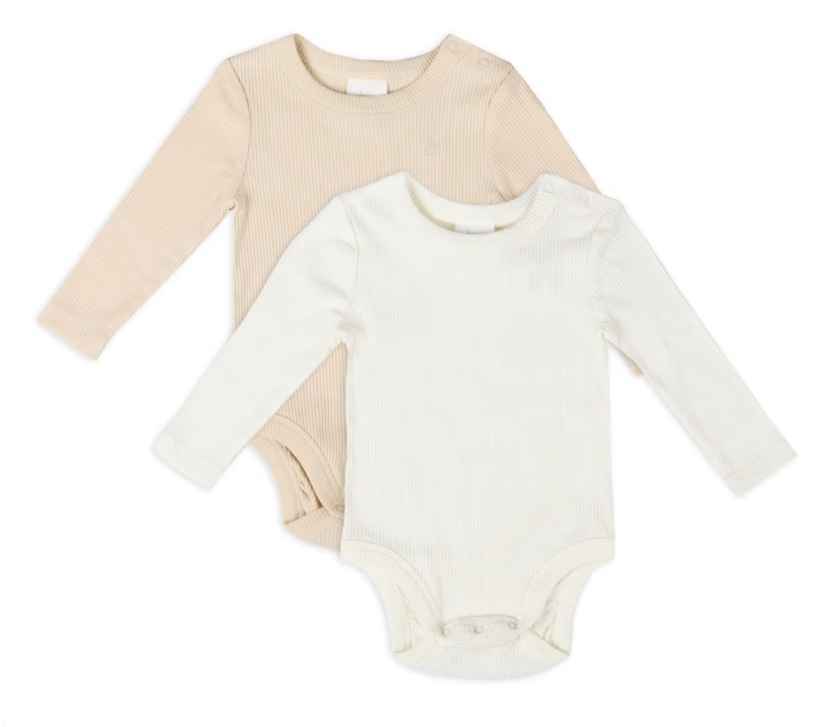 Bilbi 2 Pack Bodysuit Long Sleeve Ribbed Organics White/Natural