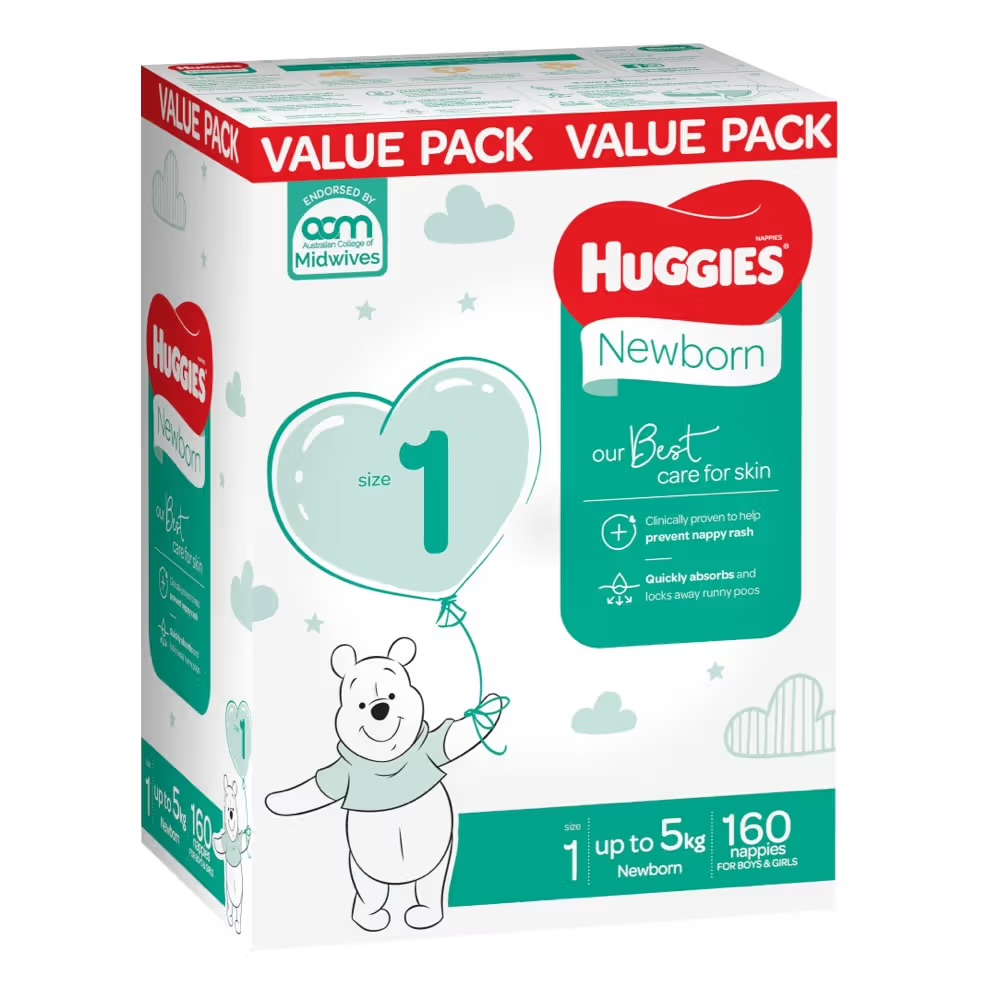 Huggies Nappies Mega Newborn Size 1 - 160 Pack