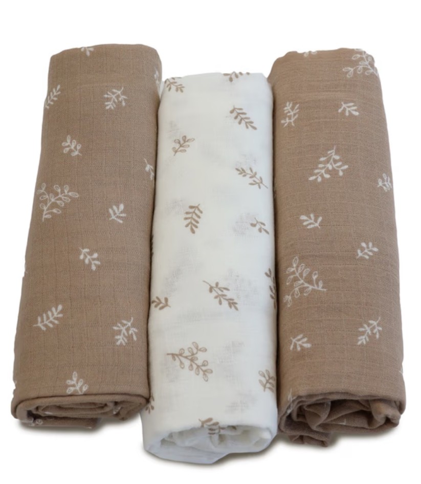 Bubba Blue 3 Pack Wrap Muslin Organic Chestnut