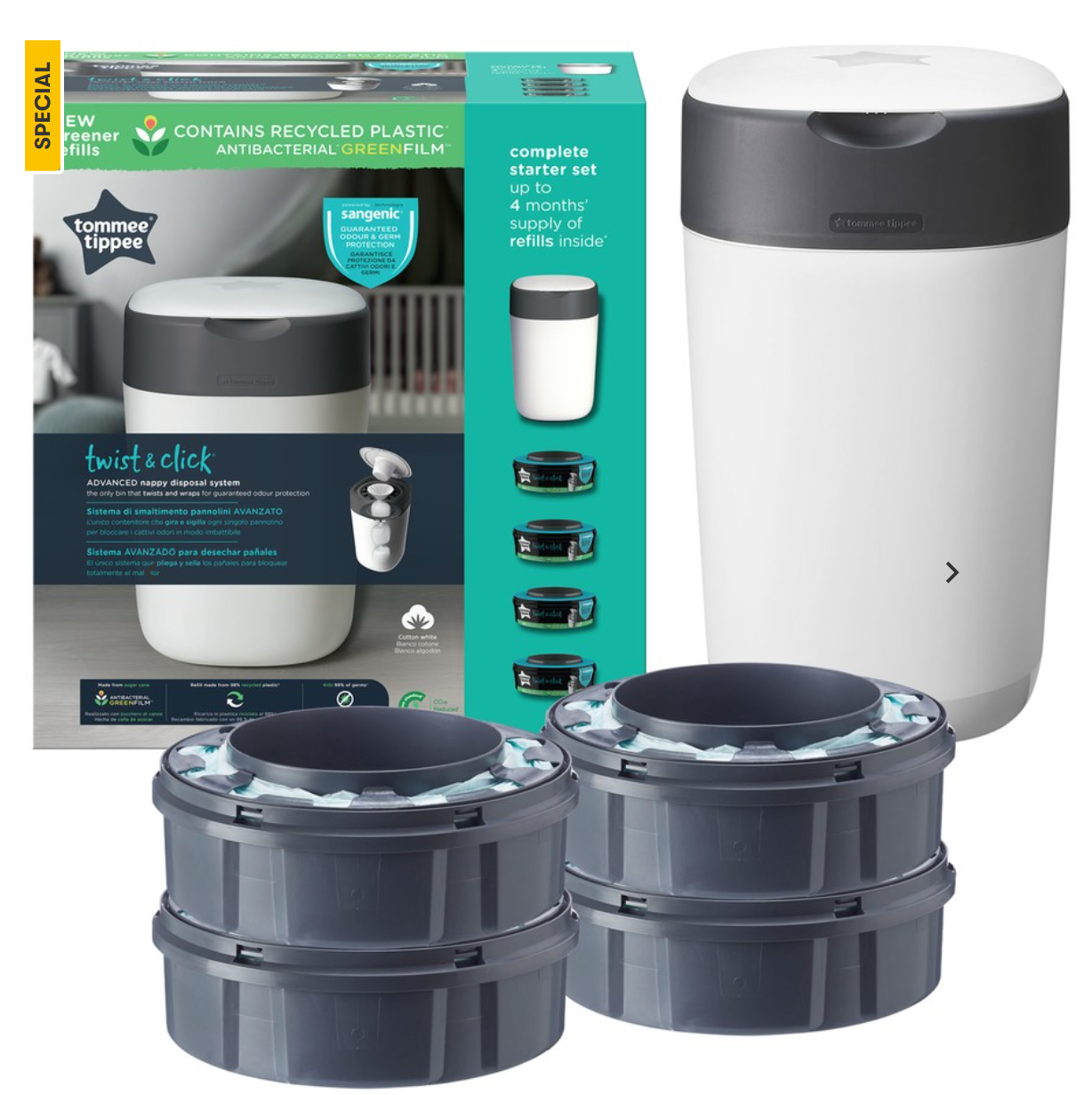 Twist and Click Advanced Nappy Disposal Bin Starter Set 4 Pack