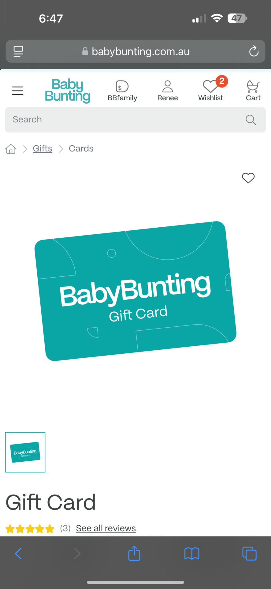 BabyBunting gift card