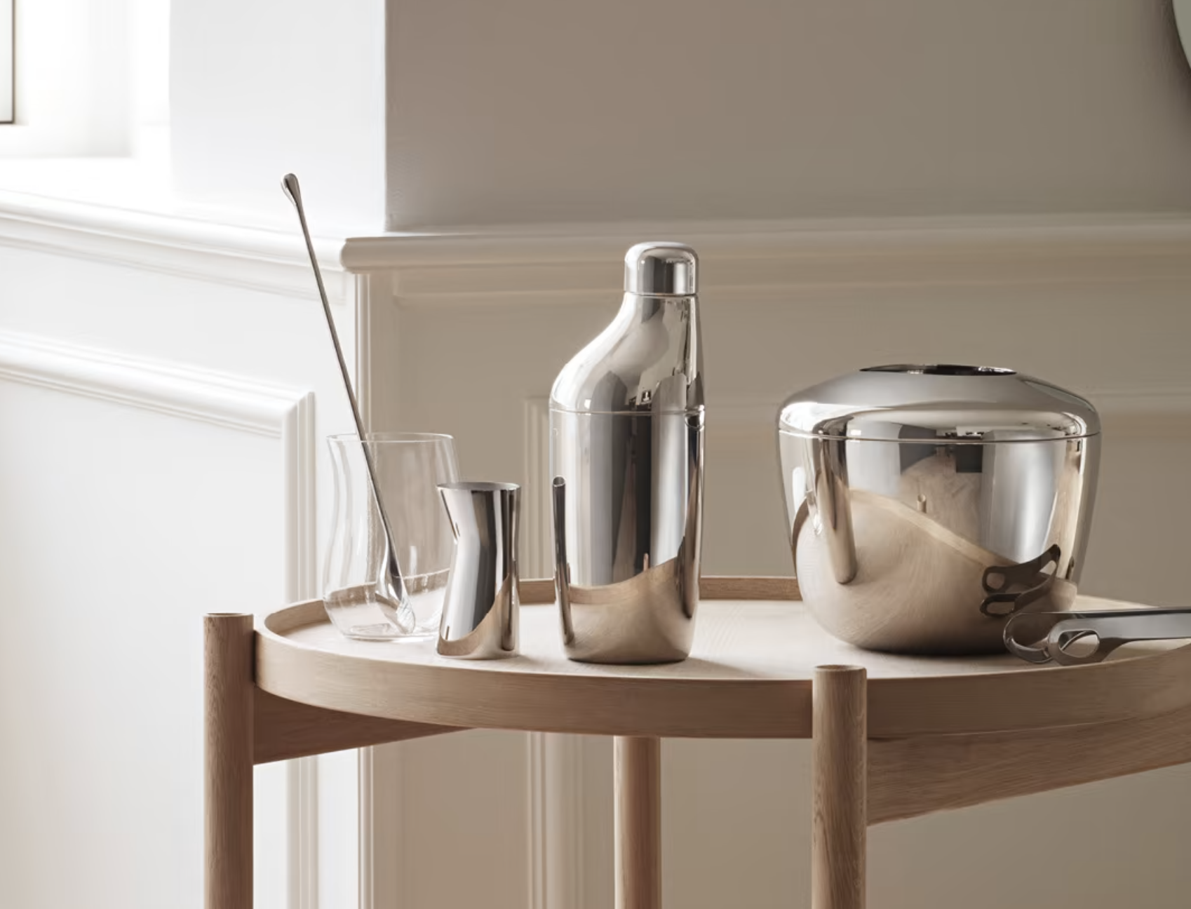 Georg Jensen Sky Shaker, Stirring Spoon and Jigger Set