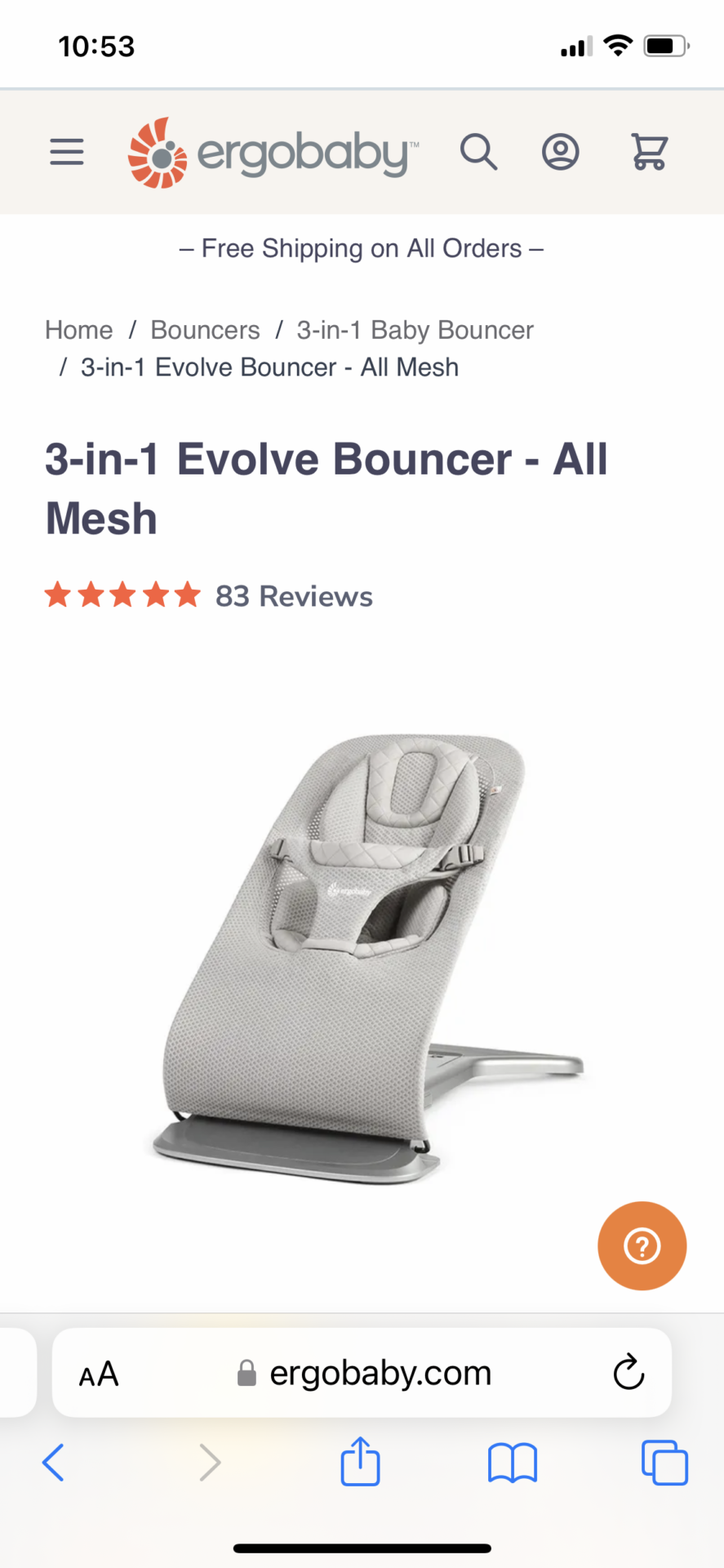 Ergo Baby 3-in-1 Evolve Bouncer - All Mesh Grey