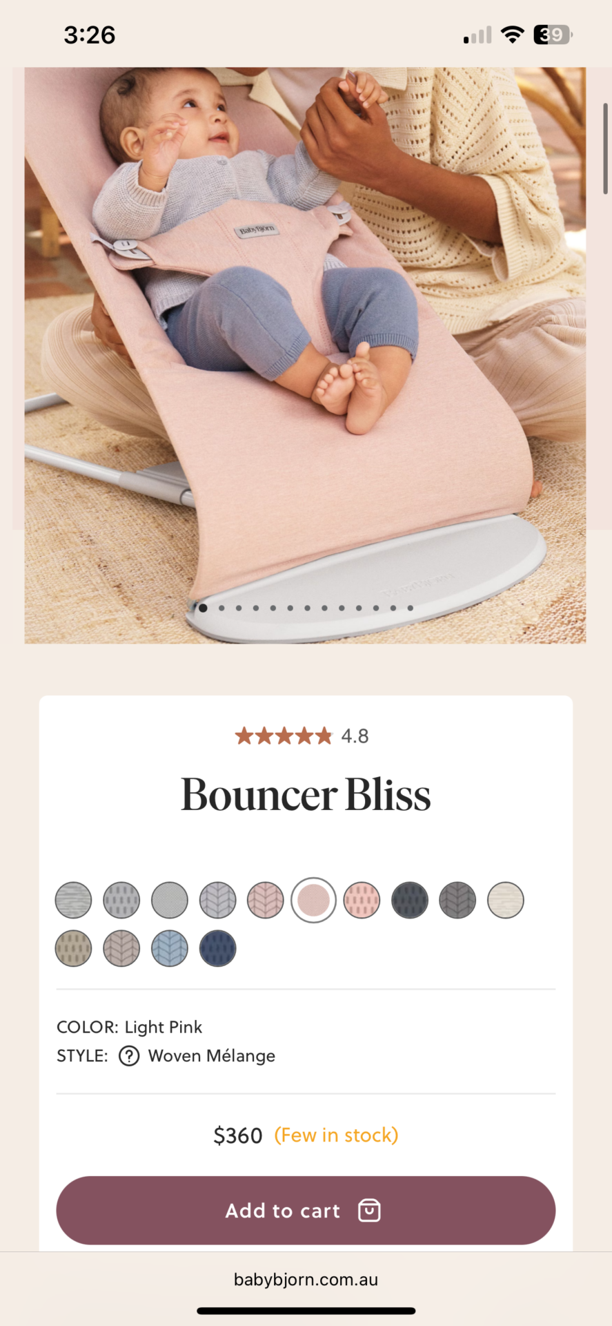 Baby born Bouncer bliss light pink