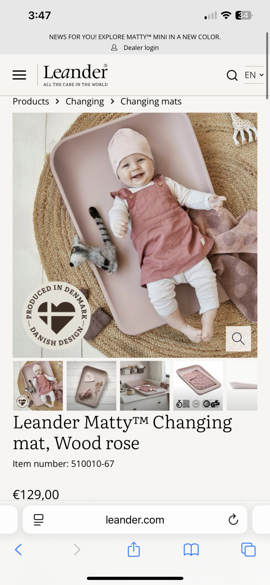 Leander Matty™ Changing mat, Wood rose