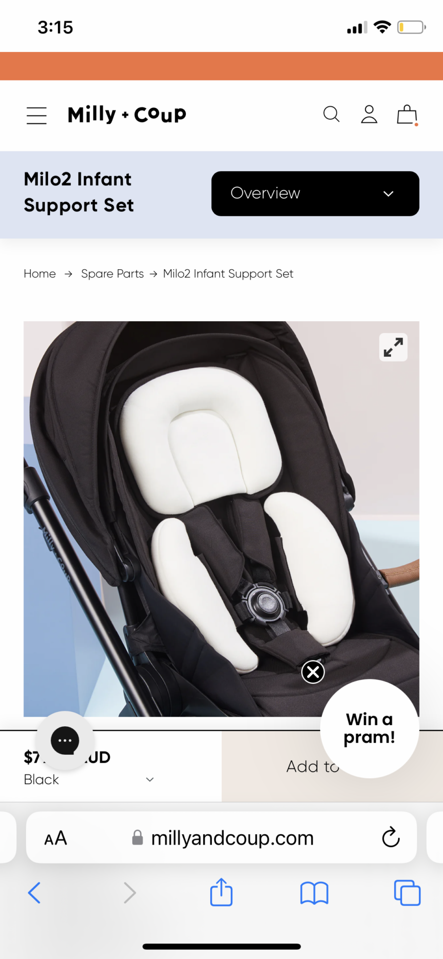Milo2 newborn pram insert