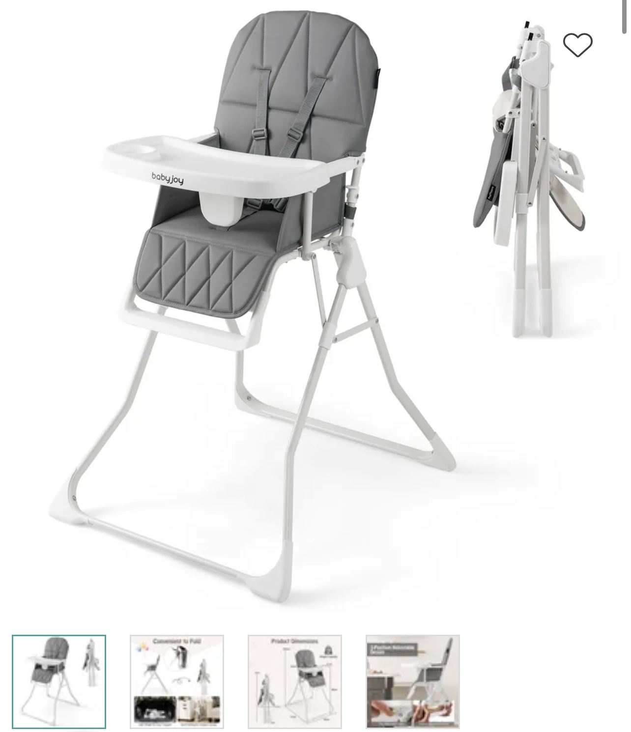 Baby Joy Adjustable Foldable PU Highchair with Removable Tray - Grey