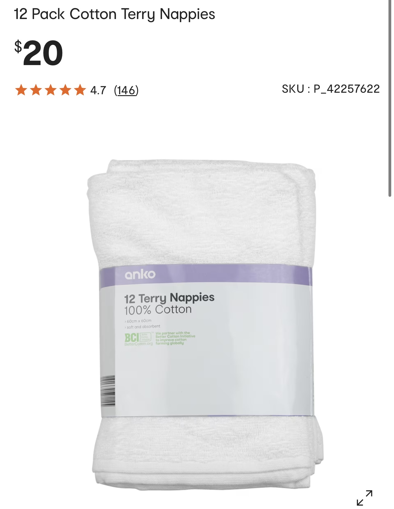 12 Pack cotton terry nappies