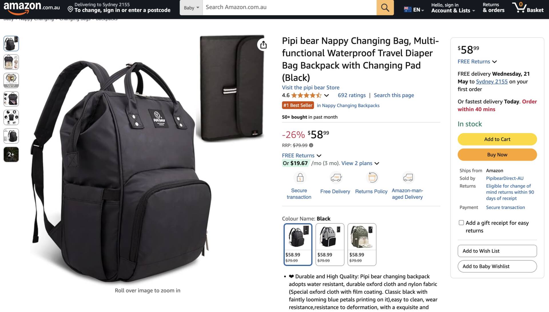 Nappy bag with changing pad