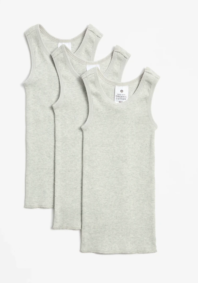 Grey Organic Cotton Vests 3 Pack