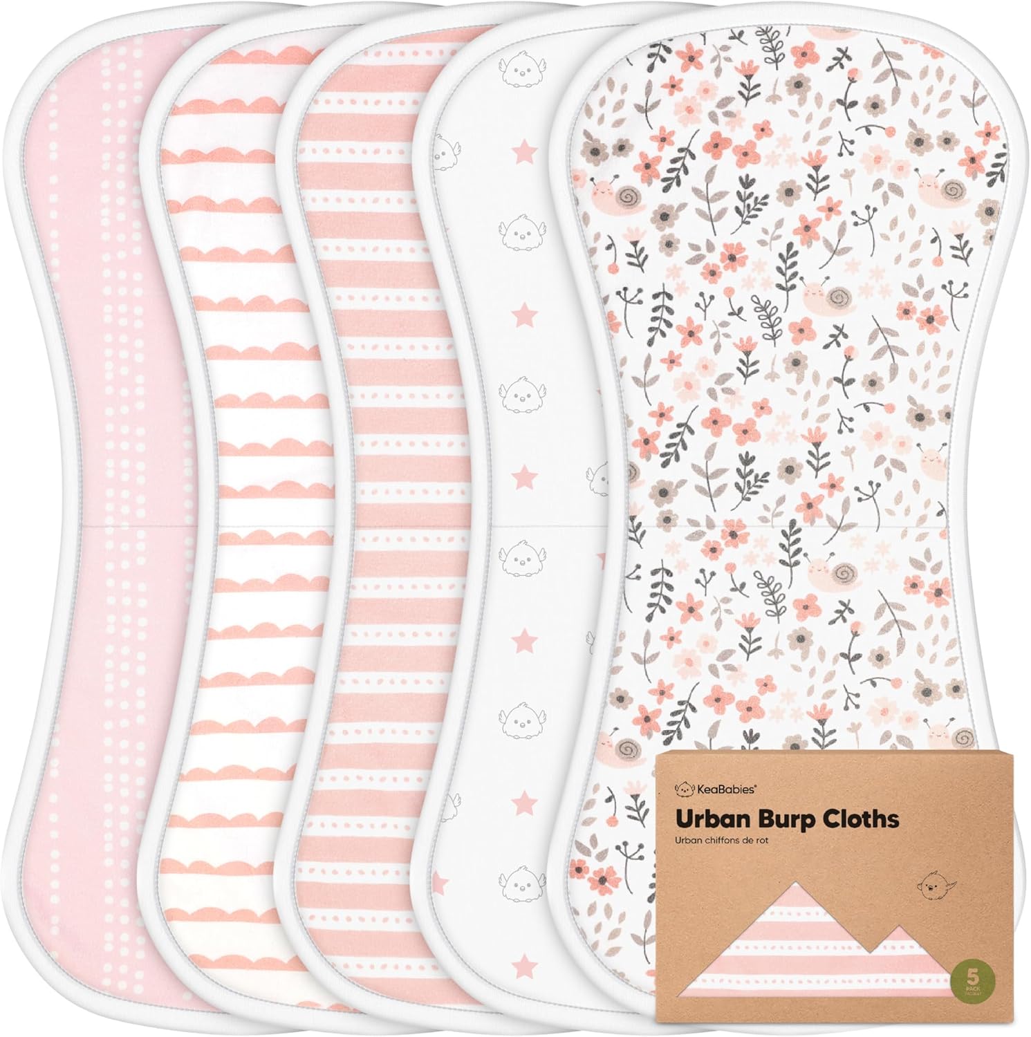 5-Pack Organic Burp Cloths for Baby Boys and Girls - Ultra Absorbent Burping Cloth, Burp Clothes, Newborn Towel - Milk Spit Up Rags - Burpy Cloth Bib for Unisex, Boy, Girl - Burp Cloths (Sweet Charm) $39.96
