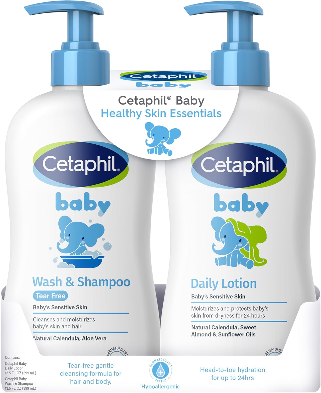Cetaphil Baby Wash & Shampoo Plus Body Lotion, Healthy Skin Essentials, Head to Toe Hydration for up to 24 Hours, for Delicate, Sensitive Skin, 2-Pack,White $35.68