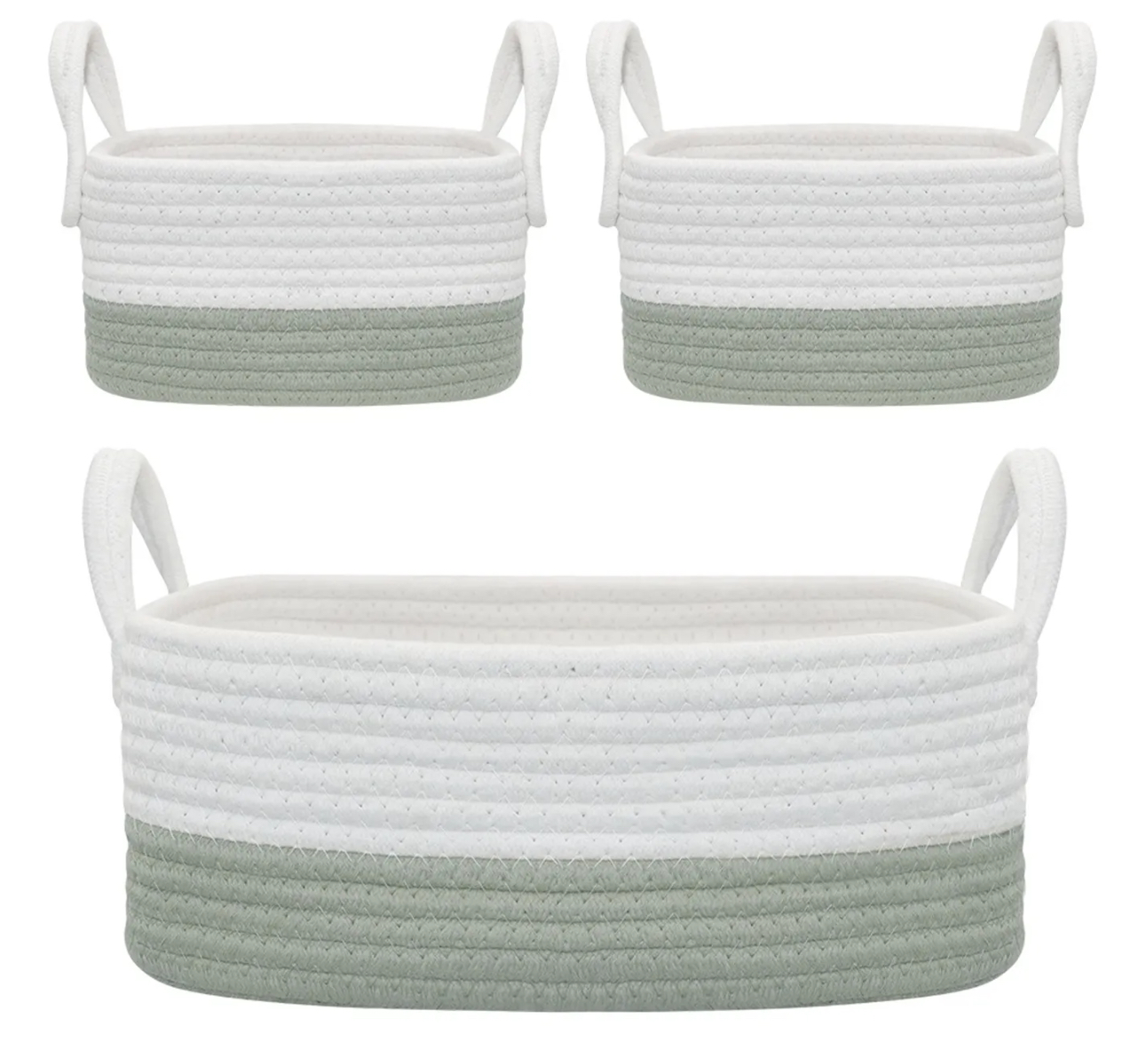 Living Textiles Cotton Rope Storage Set Sage/White 3 Piece
