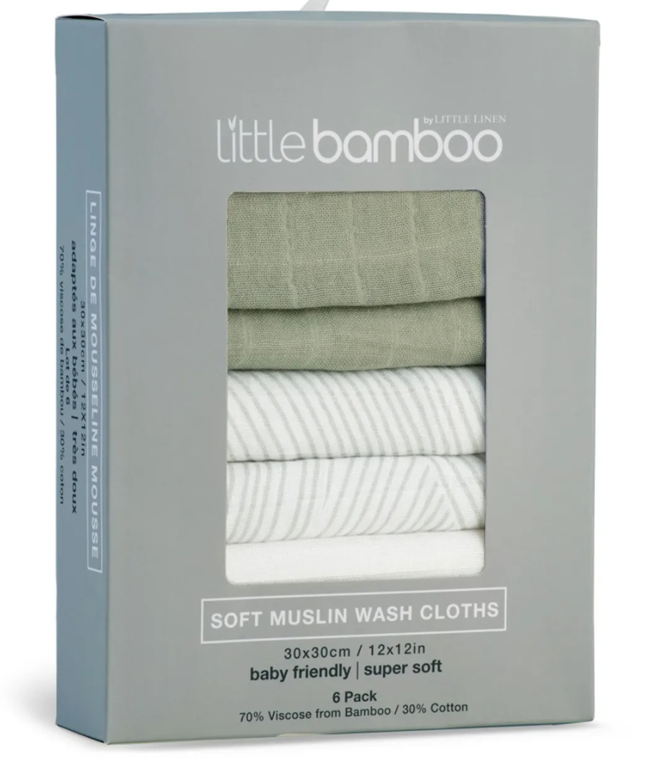 Little Bamboo Muslin Washer Bayleaf 6 Pack