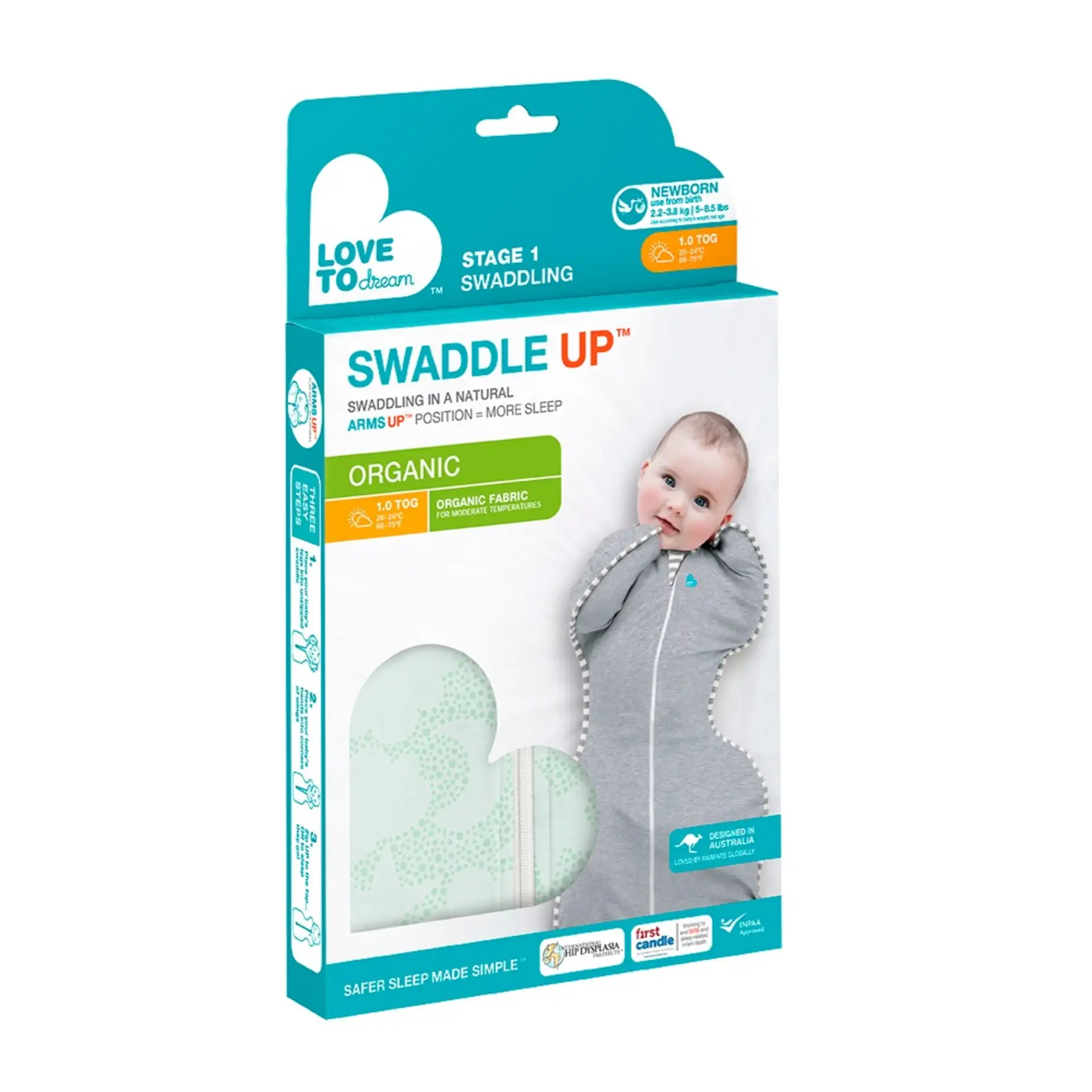 Love To Dream Swaddle Up 1.0 Tog Celestial Dot Mint Newborn $49.95