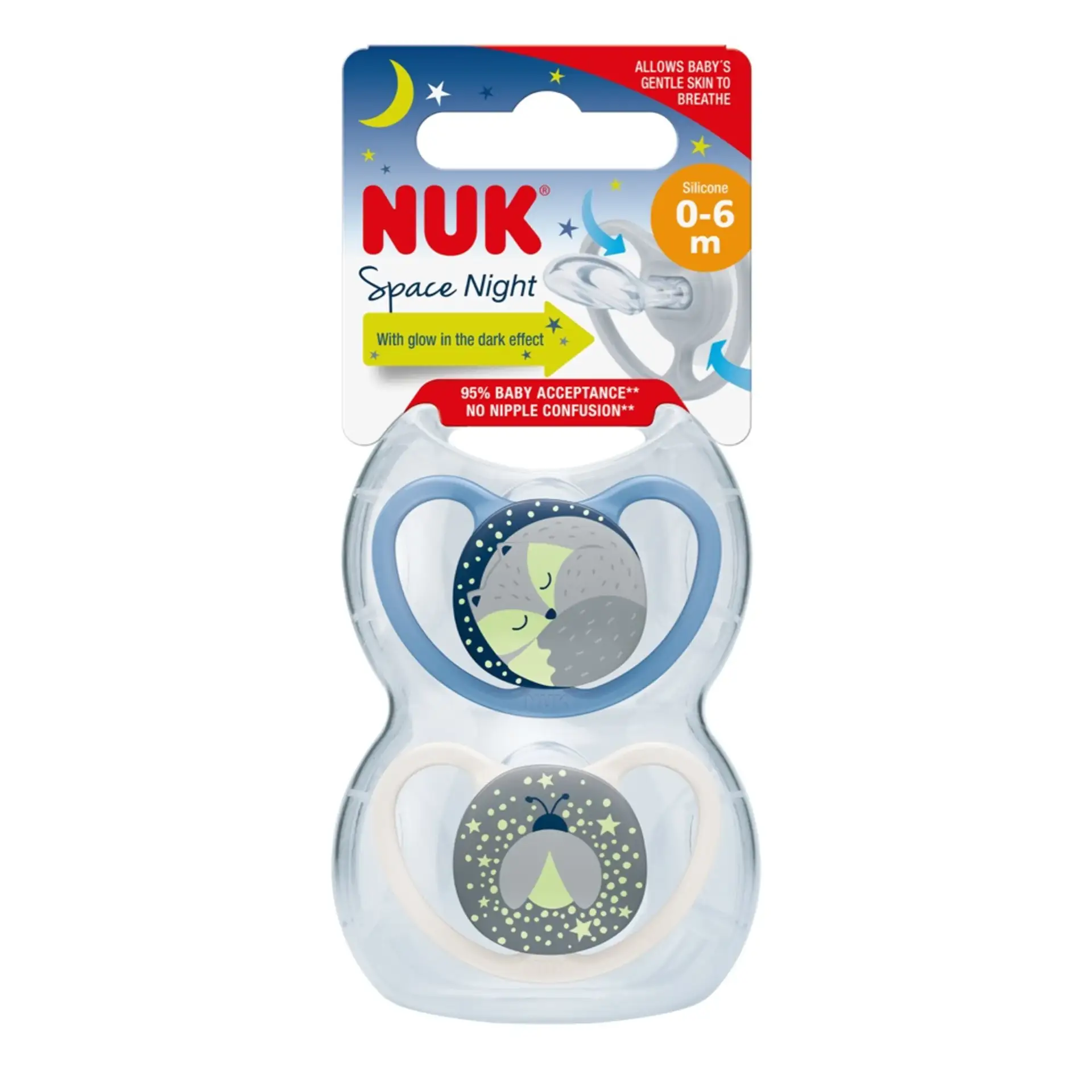 Nuk Space Night Soother 0-6Months 2Pack Assorted $10.36
