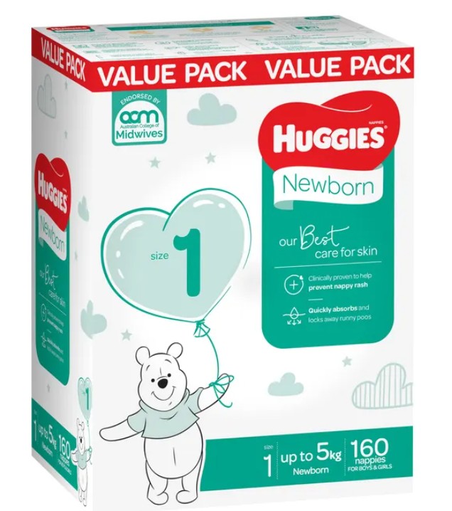 Huggies Nappies Mega Newborn Size 1 - 160 Pack