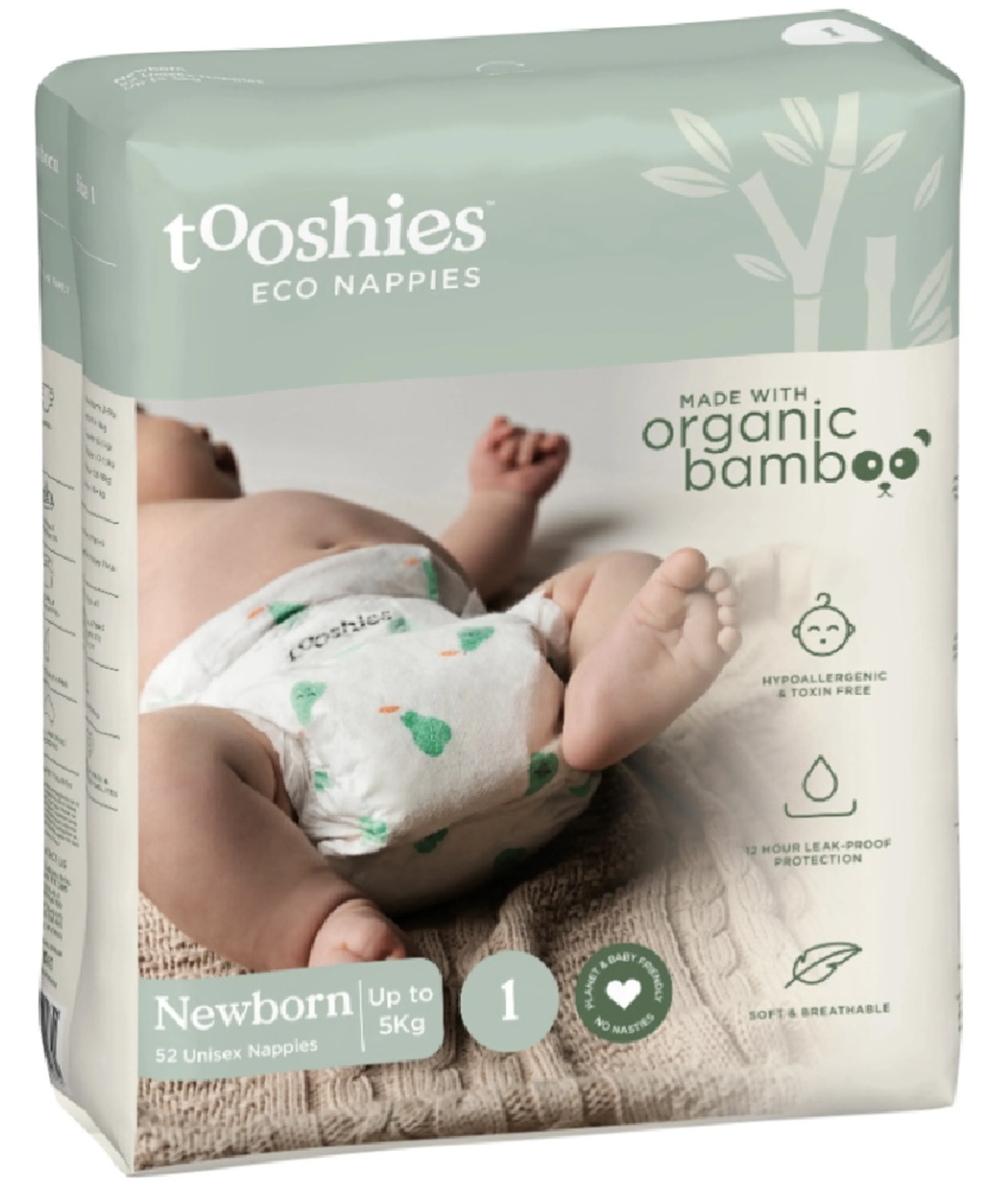 Tooshies Eco Nappies Size 1 Newborn 52 Pack $20