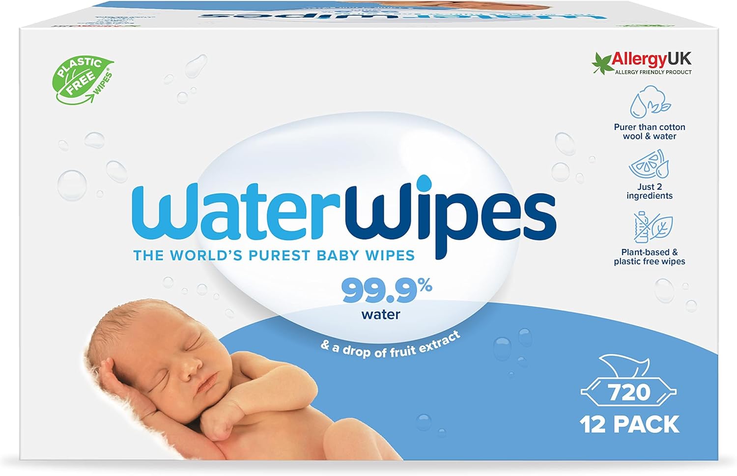 WaterWipes 720 Pack, Biodegradable Baby Wipes, 99.9% Water Based Wet Wipes, Unscented & Hypoallergenic, For Sensitive Skin & Newborns (12 packs x 60 wipes) $67.99