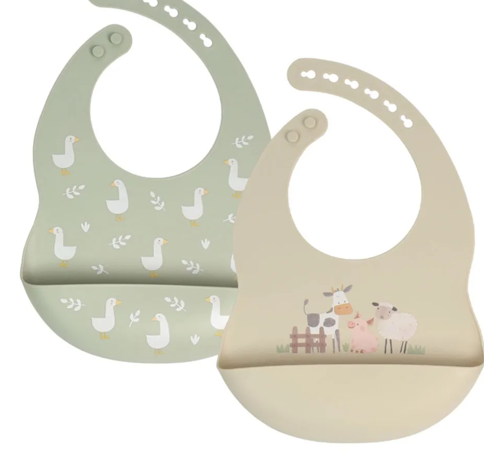 Little Rawr Silicone Bib - Farm 2 Pack