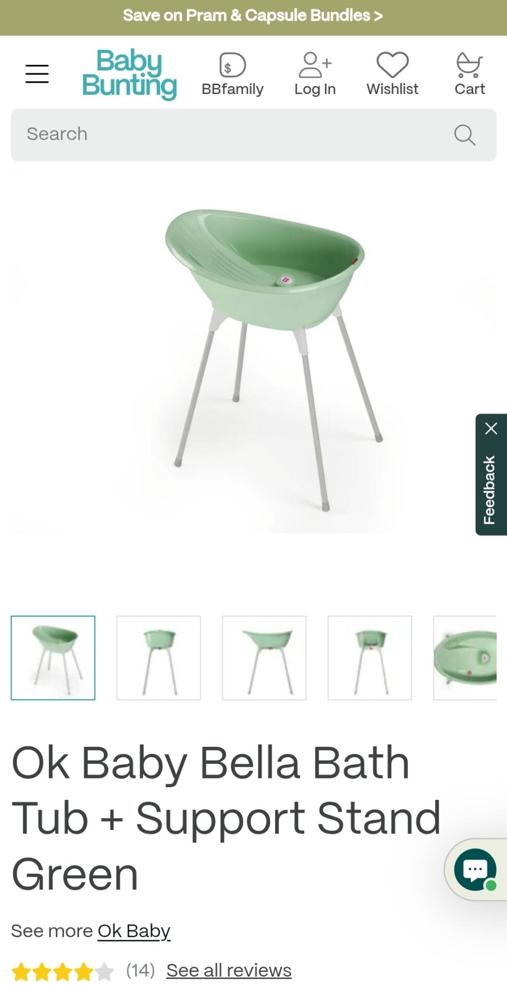 Ok Bella Baby Bath Tub + Support StandGreen