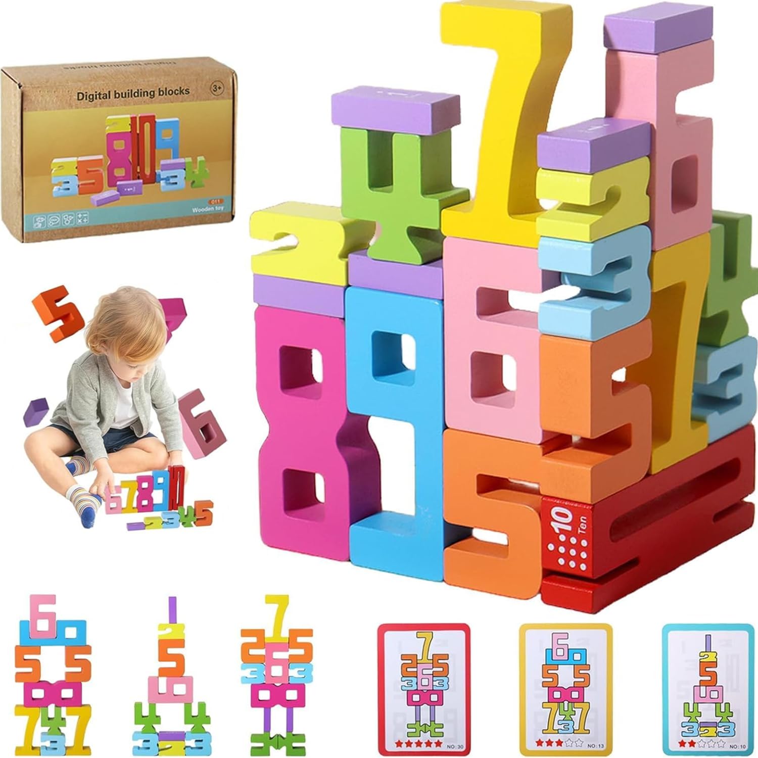 Wooden Number Building Blocks (1 Set / 20 Pcs)