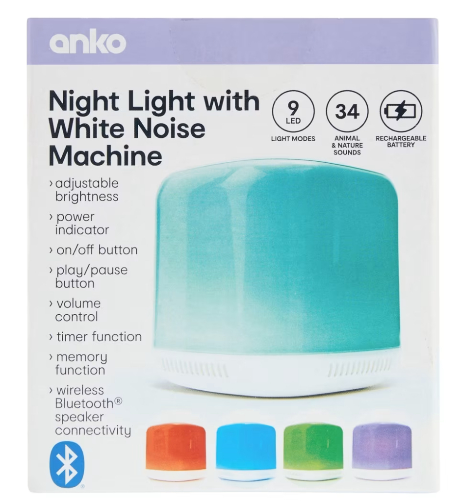 Night light with white noise machine